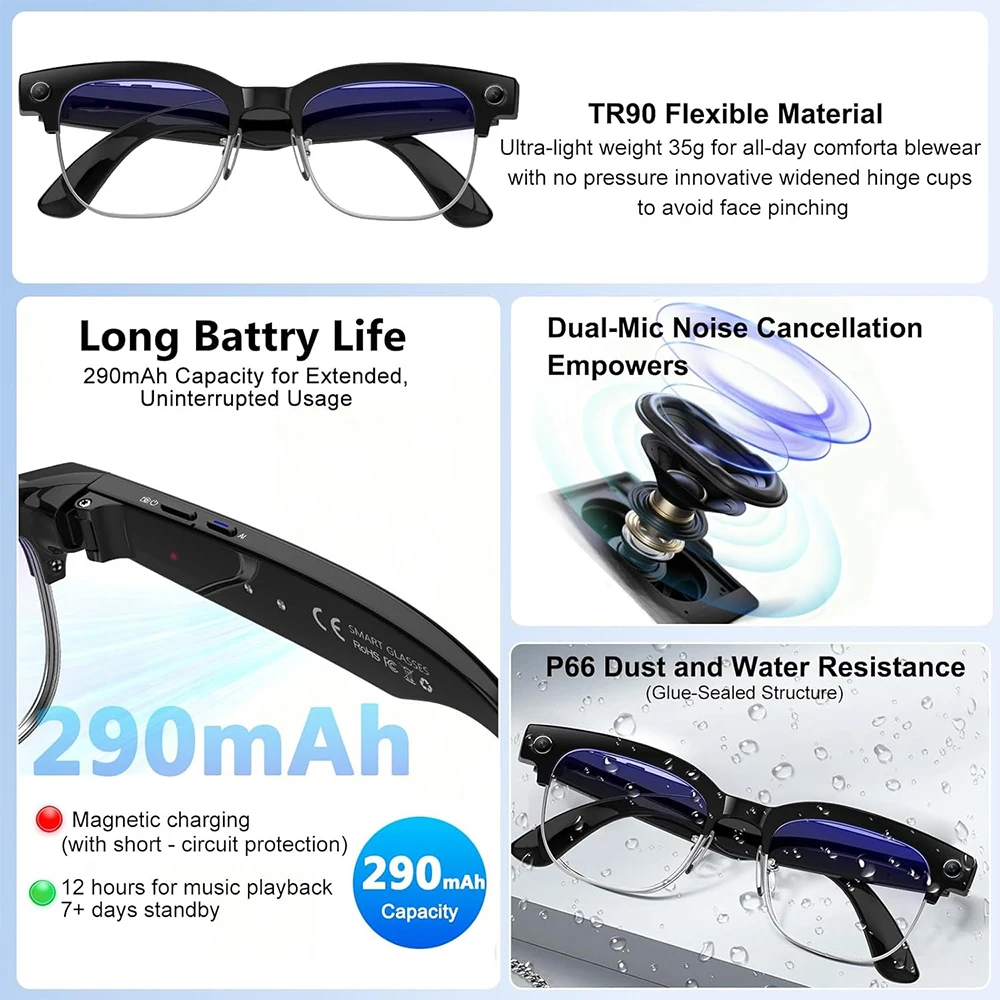 4K Smart AI Glasses 8MP Camera - Audio Music Recording review and price
