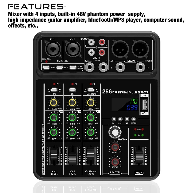 Audio Interface Mixer with Blu - Audio Mixer 4 Channel review and price