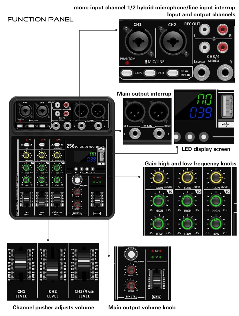 Audio Interface Mixer with Blu - Audio Mixer 4 Channel review and price
